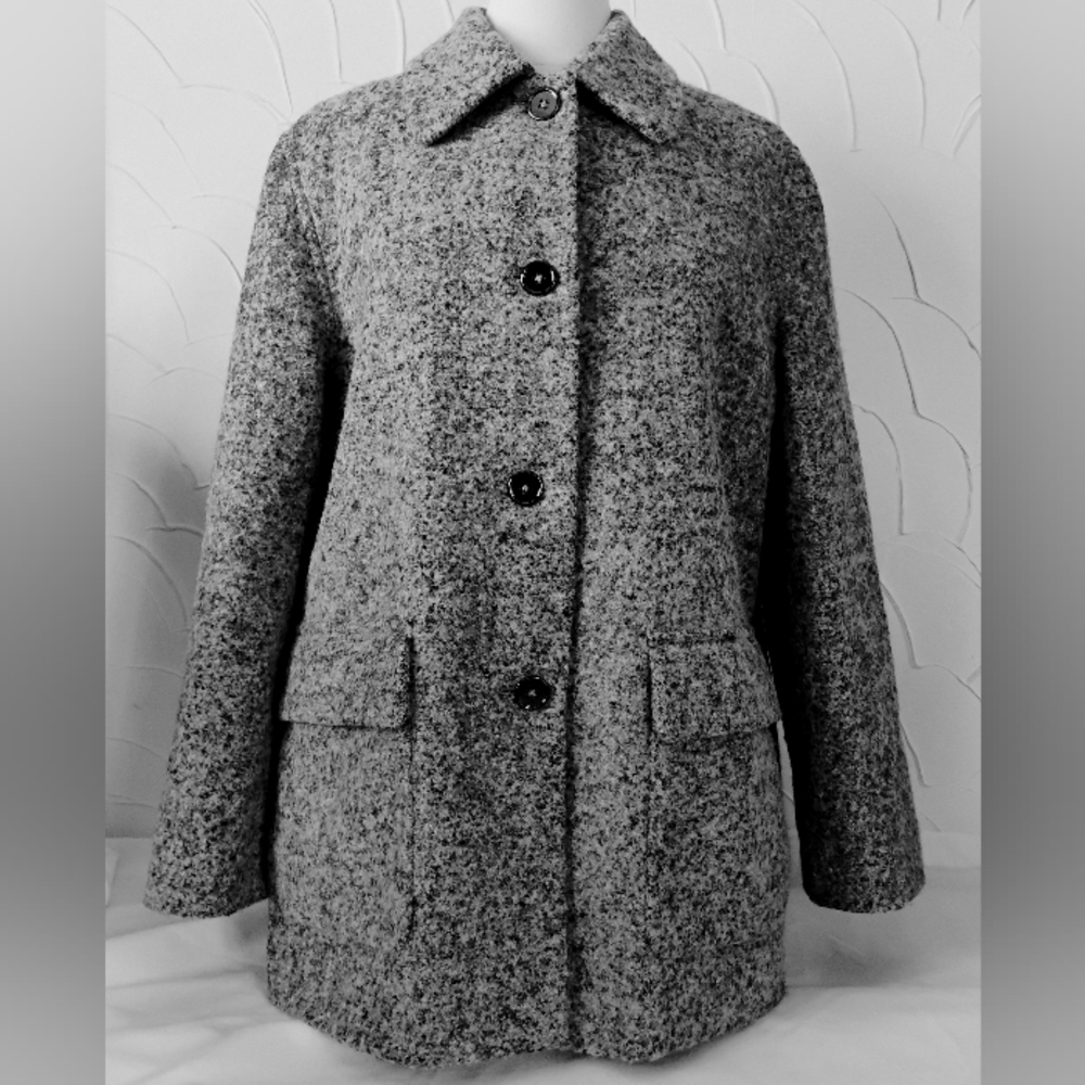 Women's Betty Barclay Alpaca Speckled Weave Lined Winter Coat White Grey & Black